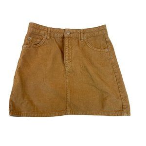 Topshop Moto Women Corduroy Mini Skirt Flat Front Pockets Mustard Brown Size 6